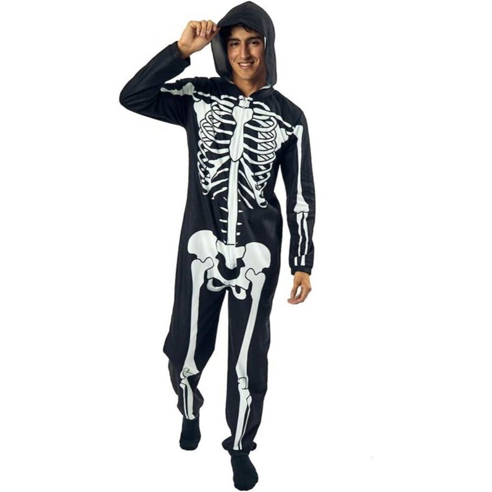 UNISEX Skeleton Hooded Union Suit Onesie Halloween Costume Zip PJs MEDIUM